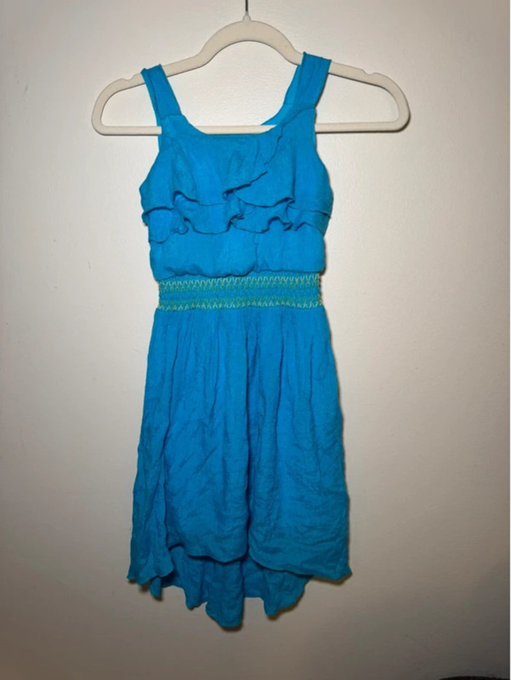 IZ Byer Girl Girl’s Size 10 Summer Dress Blue Ruffle PTP 14” GC